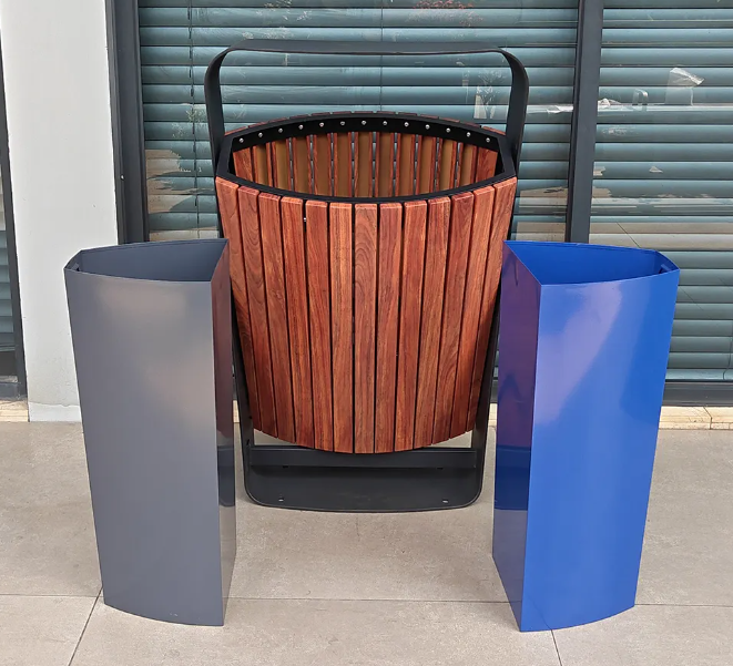 Wooden Recycling Garbage Can - Eco-Friendly Outdoor Wooden Trash Bin for Commercial and Public Use