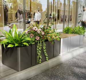 Street Metal Planters Planter Box Outdoor Ues Combinnation Flower Pots and Bench for Public Area