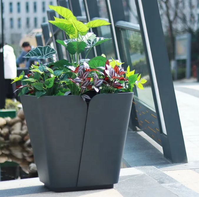 Hotel Metal Planter Box Commercial Flower Pots Pretty Indoor Office Tall Rectangle Flower Planters Outside