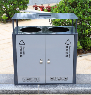 Double Compartment Sorting Trash Bin With Rain Lid Stainless Steel Durable Single Waste Bin for Street Park