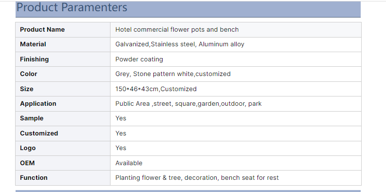 Street Metal Planters Planter Box Outdoor Ues Combinnation Flower Pots and Bench for Public Area