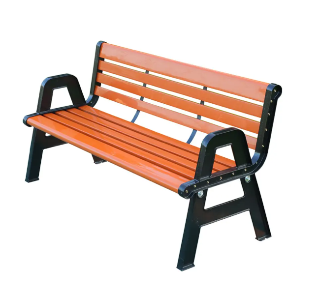 Modern Park Outdoor Bench Solid Wooden Patio Bench Metal Steel Courtyard Backrest Long Bench Outdoor Furniture Waterproof Seat