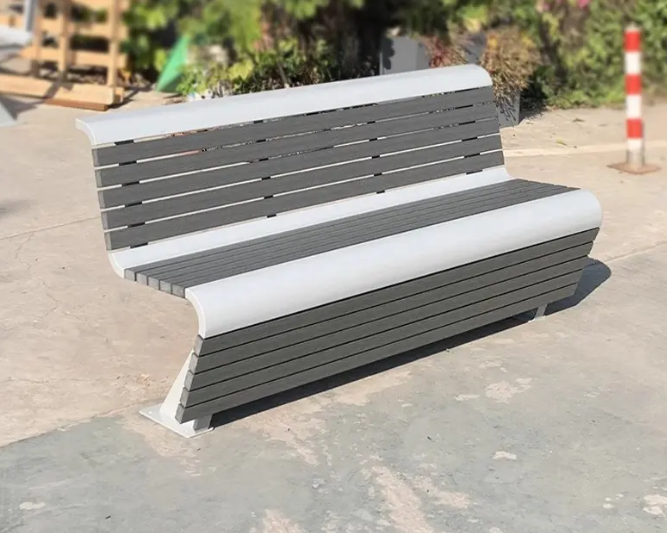 High-End Ergonomic Outdoor Bench Wood-Plastic Patio Garden Seating with Galvanized Steel Frame for Urban Commercial Spaces