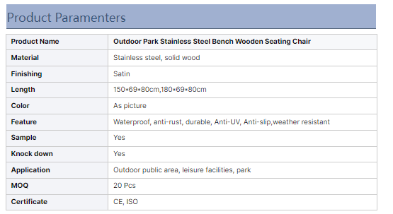 Outdoor Park Stainless Steel Bench Wooden Seating Chair