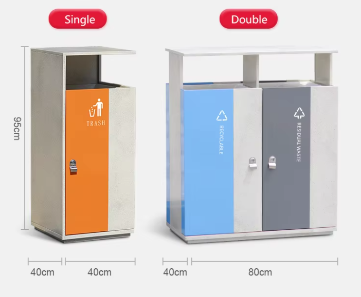 Street public metallic outdoor trash can recyclable litter bin