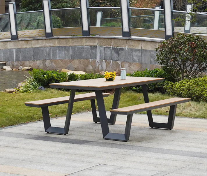 Picnic Tables Outdoor PS Wood Aluminium for Restaurant Outdoor Folding Tables and Chairs Outside Patio Table Set for Event