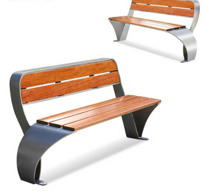 Modern Park Bench Outdoor Stainless Steel Leisure Wooden Garden Bench Stainless Steel Outdoor Bench Seat with Backrest