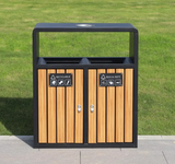 Wholesale Outdoor Plastic Wood Trash Bins Street Metal Waste Trash Can Recycling Bin with Ashtray for Public