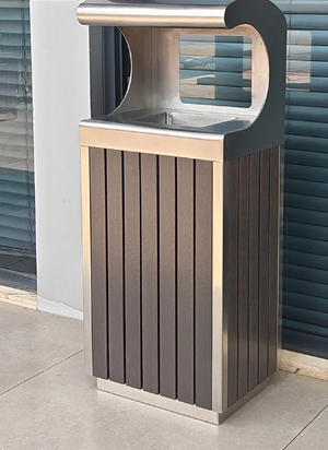 Freestanding Wooden Garbage Can - Outdoor Wooden Trash Bin for Public Area Waste Container