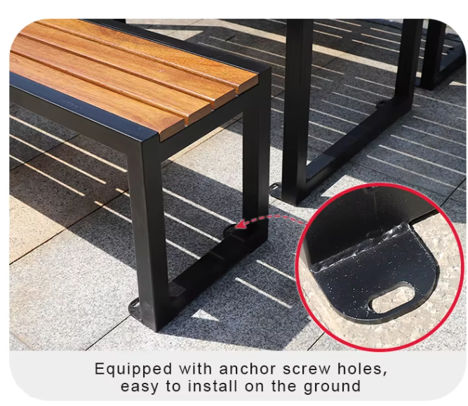 Modern Design Plastic Wood Patio Table Set with Metal Structure Outdoor Restaurant Garden Table and Chair for 6