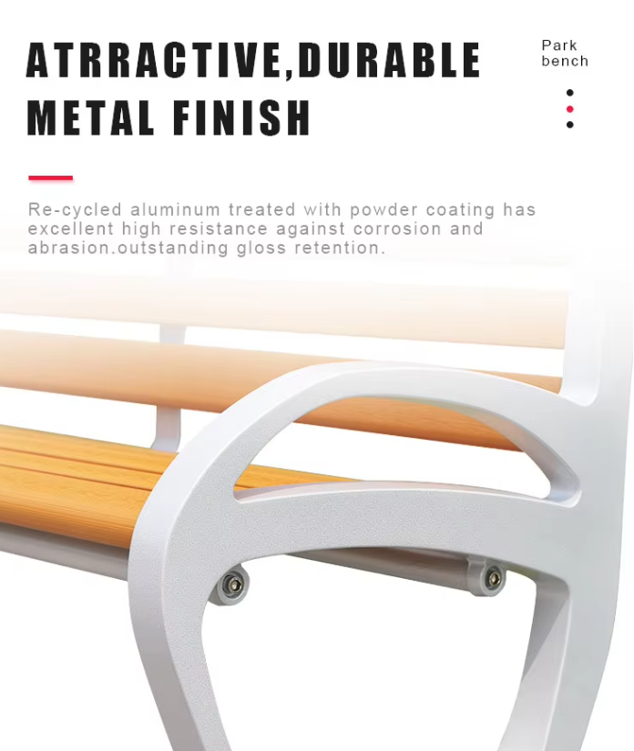 Modern Design Knock-Down Park Benches Street Aluminum and Solid Wood Outdoor Bench for Public Waiting Patio Application
