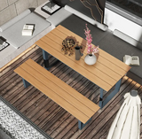 Outdoor Metal Structure Plastic Wood Table and Chair Set for Restaurant Dining and Gatherings
