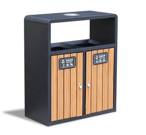 Wholesale Outdoor Plastic Wood Trash Bins Street Metal Waste Trash Can Recycling Bin with Ashtray for Public