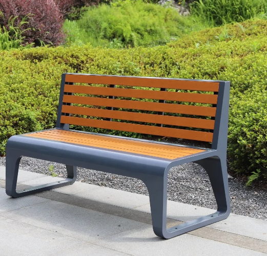 Wood and stainless steel chair garden seating bench