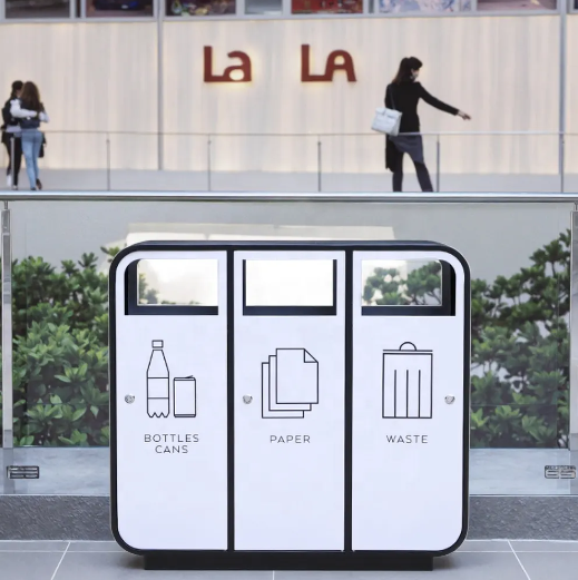 Metal outdoor trash bin