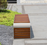 Black Outdoor Public City Furniture Metal Waiting Seat Wooden Urban Bench for Parks and Plazas