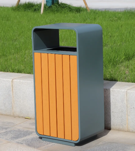 Factory Price Standing Stainless Steel Metal Waste Bin Wooden Outdoor Trash Can