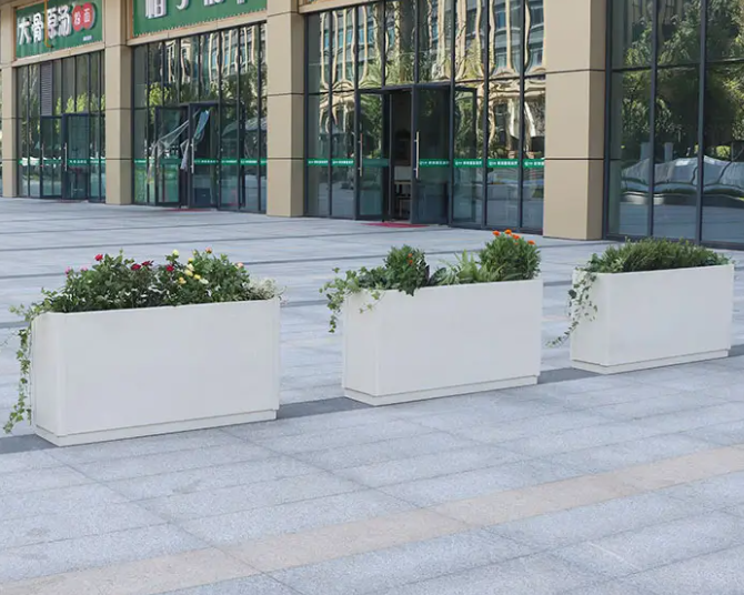 Rectangle Shape Flower Pots Glowing Garden Pots Large White Steel Planters for Outdoor Plant