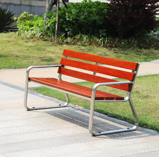 Outdoor Park Stainless Steel Bench Wooden Seating Chair