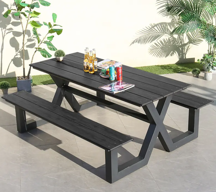 High Quality Popular Aluminium Wooden Garden Beer Table and Bench Set