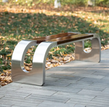 PS Wood Long Bench  Stainless Steel Patio Garden Bench Outdoor