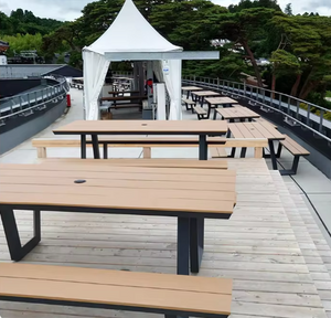 Outdoor Metal Structure Plastic Wood Table and Chair Set for Restaurant Dining and Gatherings