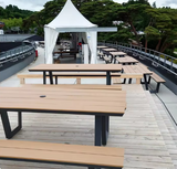 Outdoor Metal Structure Plastic Wood Table and Chair Set for Restaurant Dining and Gatherings