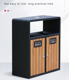 Wholesale Outdoor Plastic Wood Trash Bins Street Metal Waste Trash Can Recycling Bin with Ashtray for Public