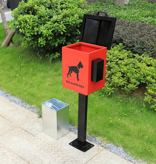 Metal trash bin galvanized steel pet trash can vintage metal dustbin outdoor for pet dog waste with lid