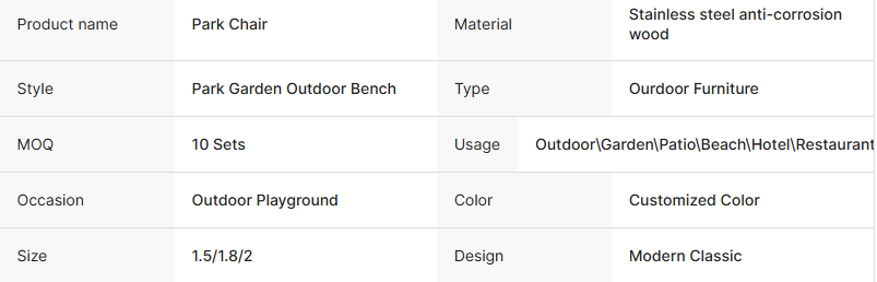 PS Wood Long Bench  Stainless Steel Patio Garden Bench Outdoor