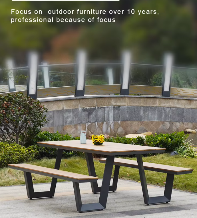 Picnic Tables Outdoor PS Wood Aluminium for Restaurant Outdoor Folding Tables and Chairs Outside Patio Table Set for Event