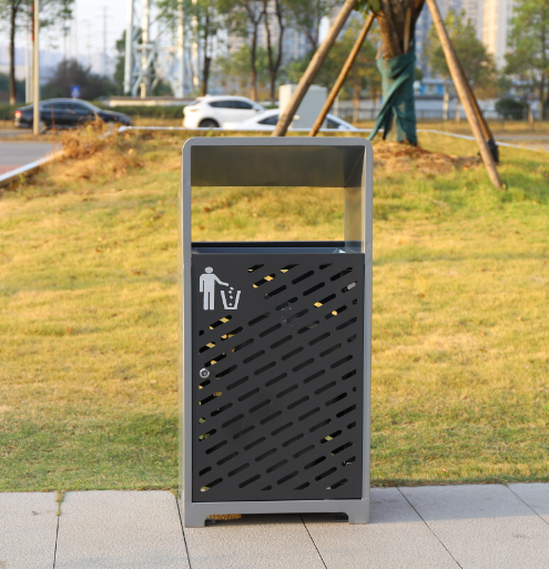 Modern Design Grey Outdoor Trash Bin Metal Garbage Can with Power Coating for Urban Street
