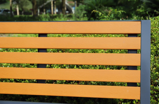 Wood and stainless steel chair garden seating bench