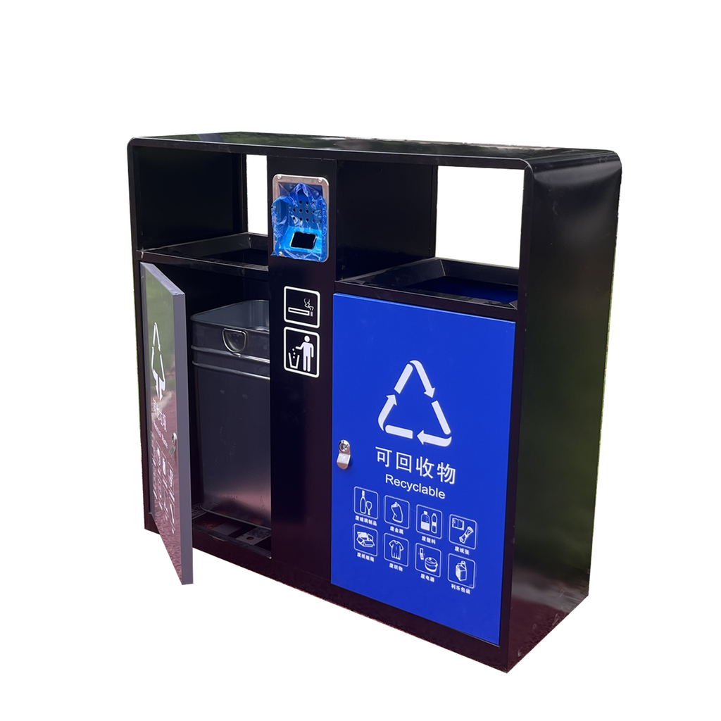 Recycling waste can metal trash can double stainless steel bin outdoor