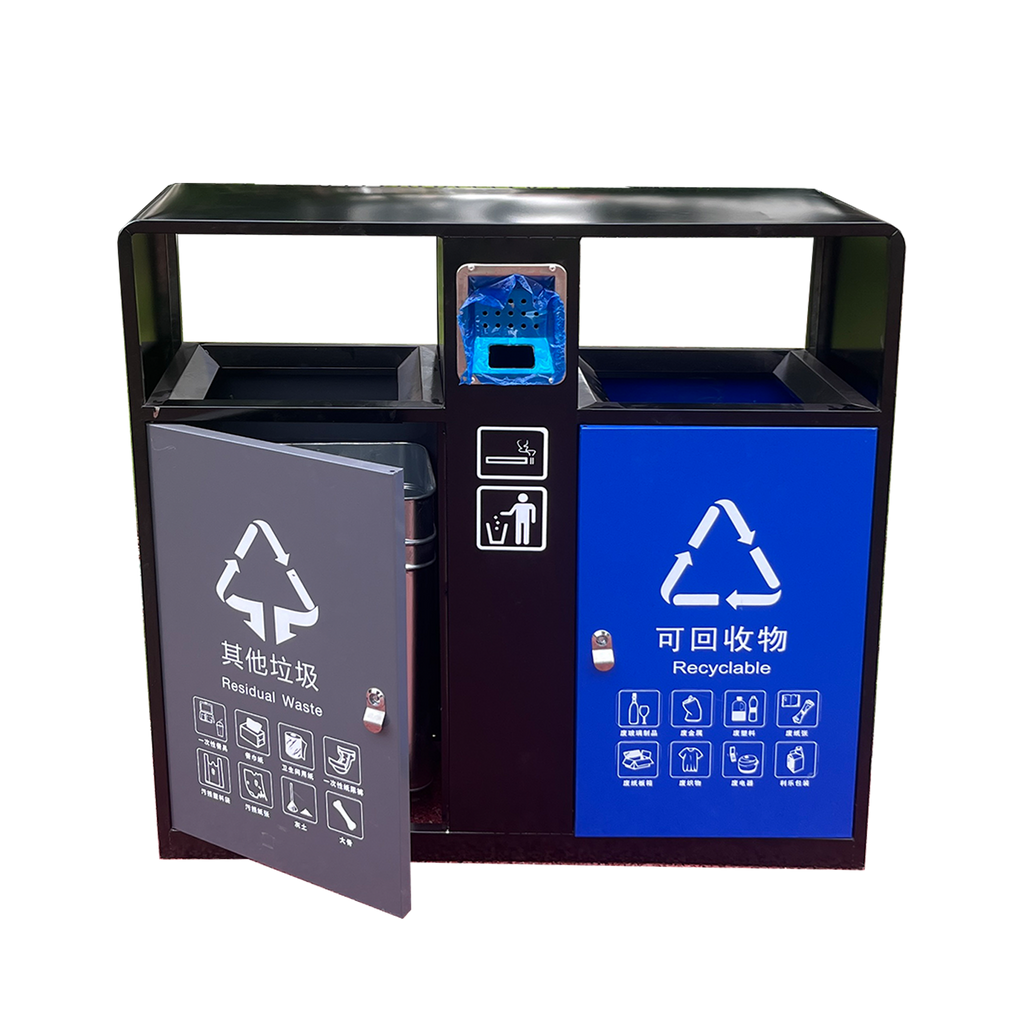 Recycling waste can metal trash can double stainless steel bin outdoor