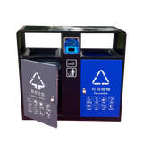 Recycling waste can metal trash can double stainless steel bin outdoor