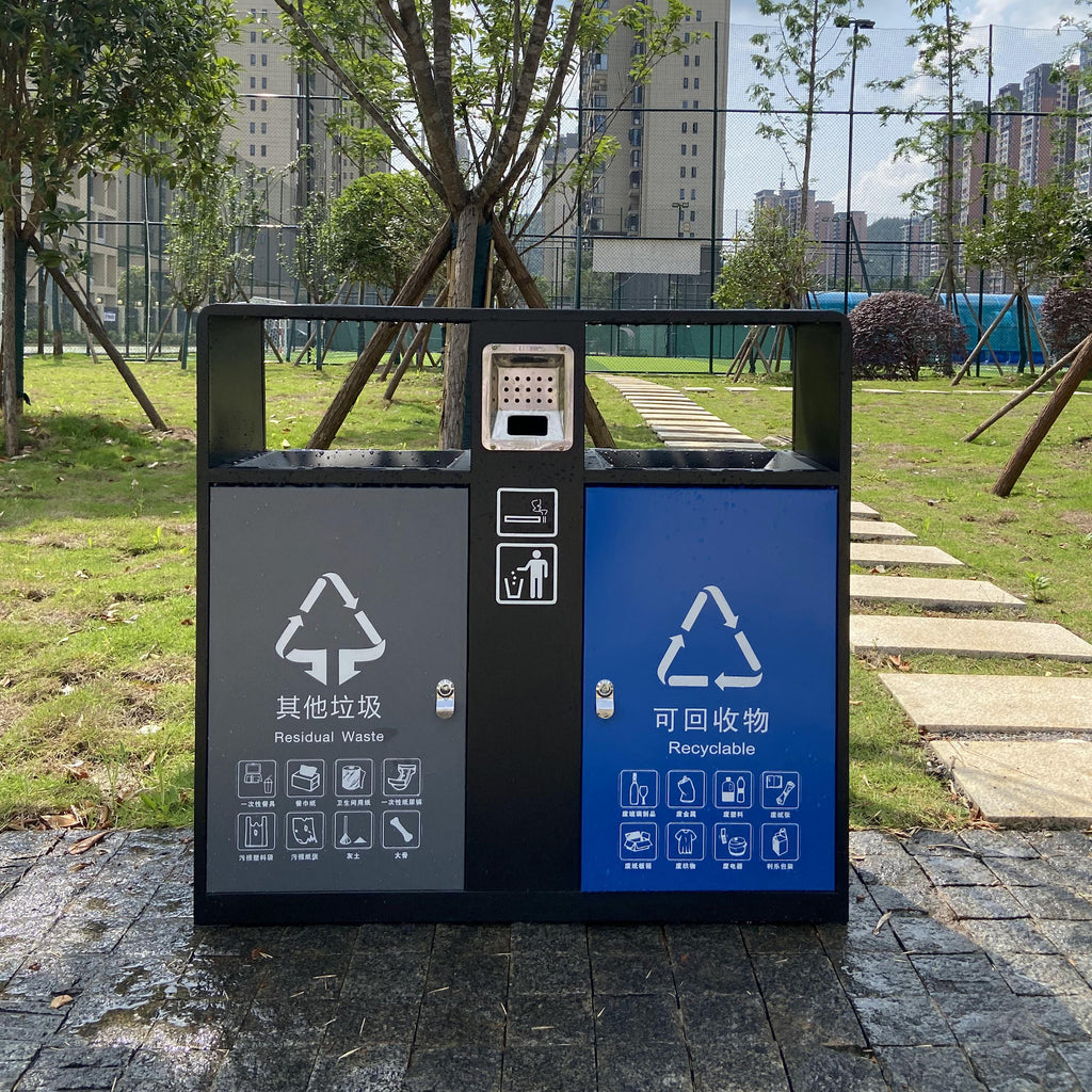 Recycling waste can metal trash can double stainless steel bin outdoor