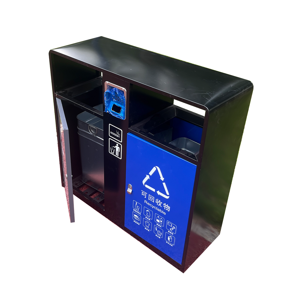 Recycling waste can metal trash can double stainless steel bin outdoor