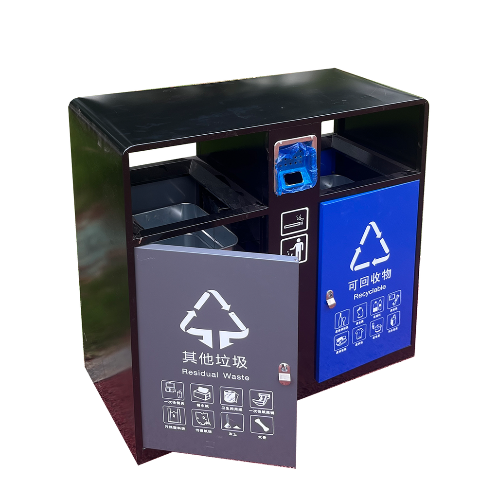 Recycling waste can metal trash can double stainless steel bin outdoor