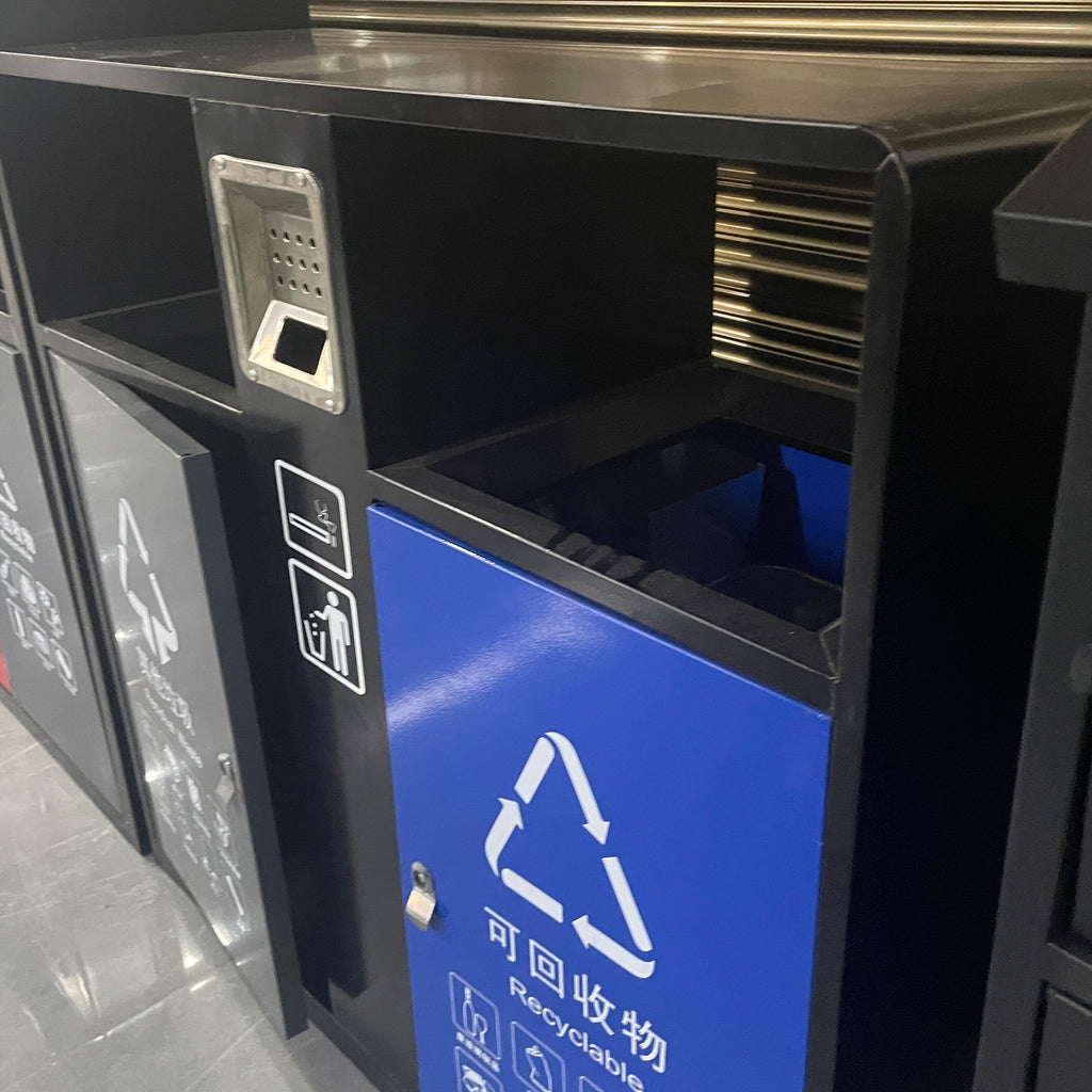 Recycling waste can metal trash can double stainless steel bin outdoor