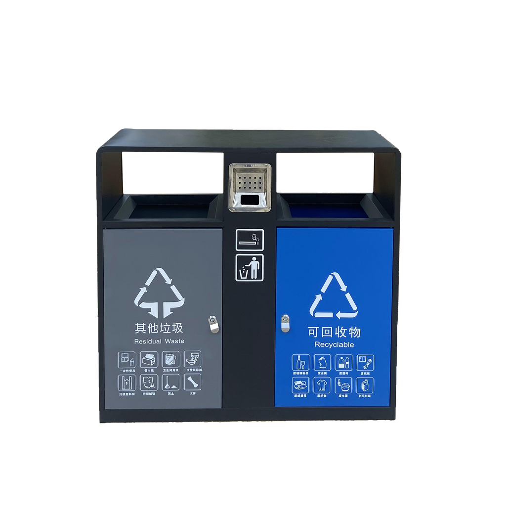 Recycling waste can metal trash can double stainless steel bin outdoor