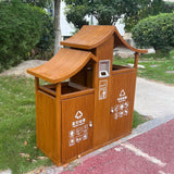 Outdoor metal and wood grain trash bin