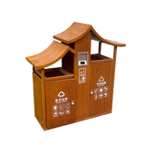 Outdoor metal and wood grain trash bin