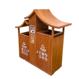 Outdoor metal and wood grain trash bin