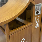 Outdoor metal and wood grain trash bin