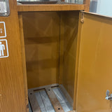 Outdoor metal and wood grain trash bin