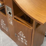 Outdoor metal and wood grain trash bin