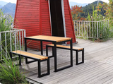 Modern Design Plastic Wood Patio Table Set with Metal Structure Outdoor Restaurant Garden Table and Chair for 6