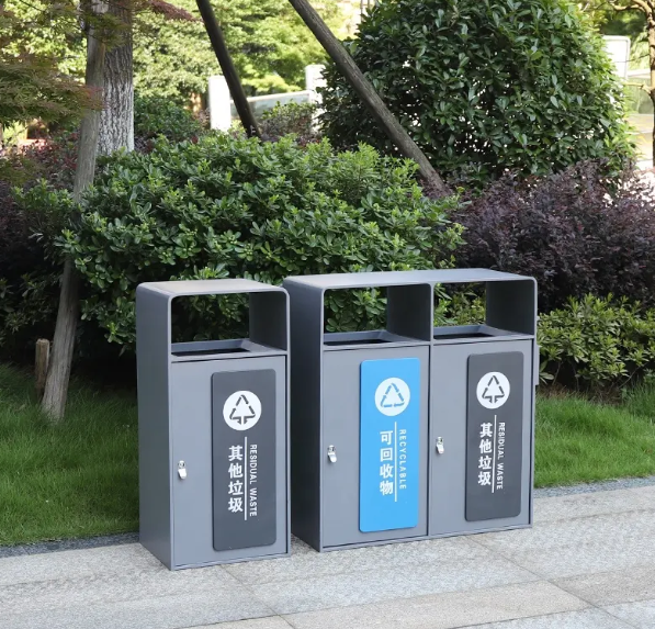 Outdoor waste trash can metal litter bins