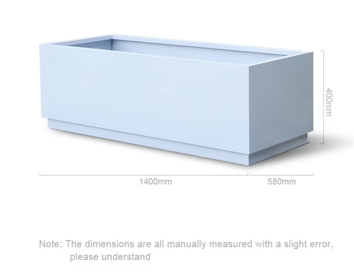 High quality outside rectangle white stainless steel flower pot home decoration outdoor planters long large flower pots for sale